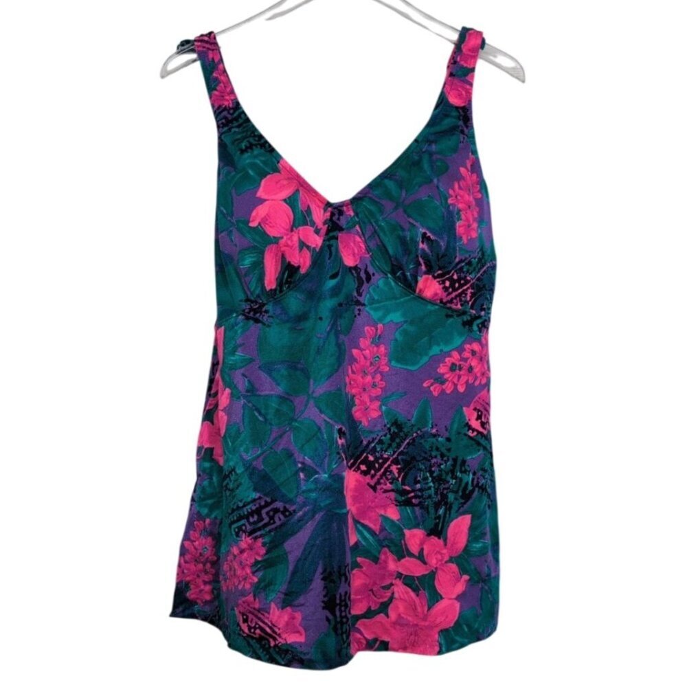Vintage Le Cove Floral Swim Dress Womens Size 24W Purple One Piece Swimsuit